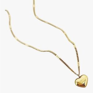 18K yellow gold plated stainless steel Love engraved heart pendant necklace